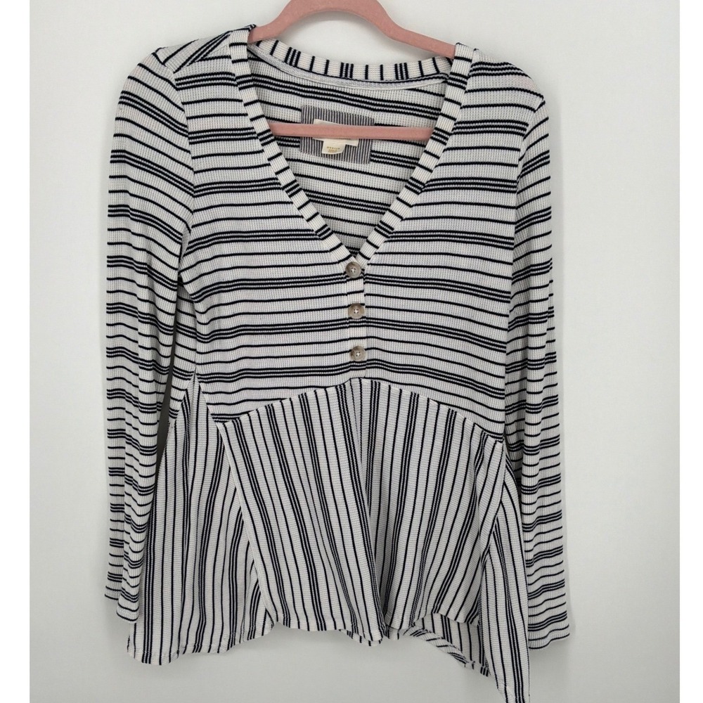 Maeve by Anthropologie Medium Striped Waffle Knit Peplum Top Soft Casual Boho - Picture 2 of 9